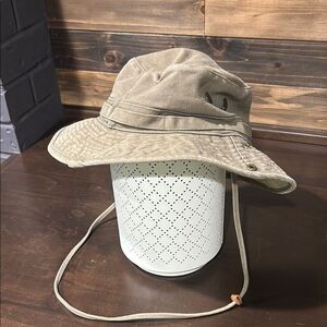 Army Green Cotton Fishing Hat Button Visor Hat Chin Strap Size M/L